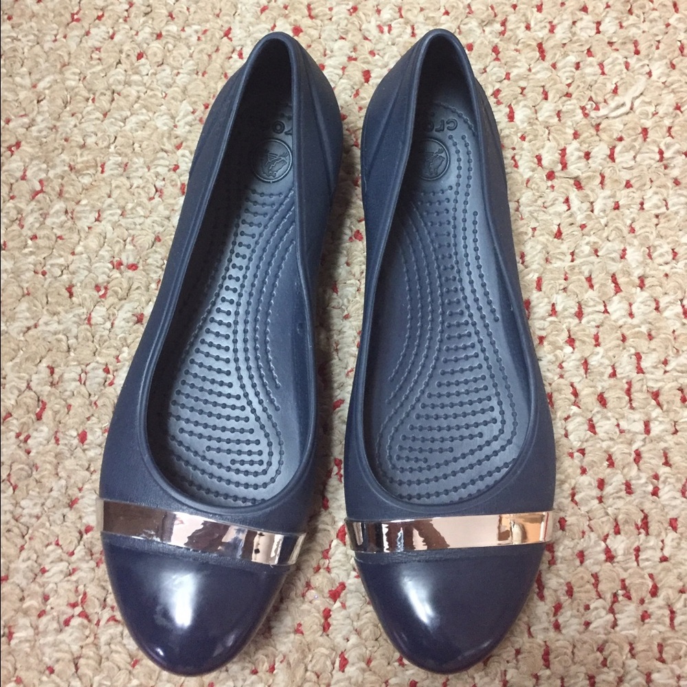 CROCS Navy Flats with Gold Detail